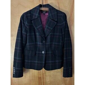 Talbots-Black Plaid Jacket/Blazer-Wool Blend-Lined-English Country-Academia-Sz 8